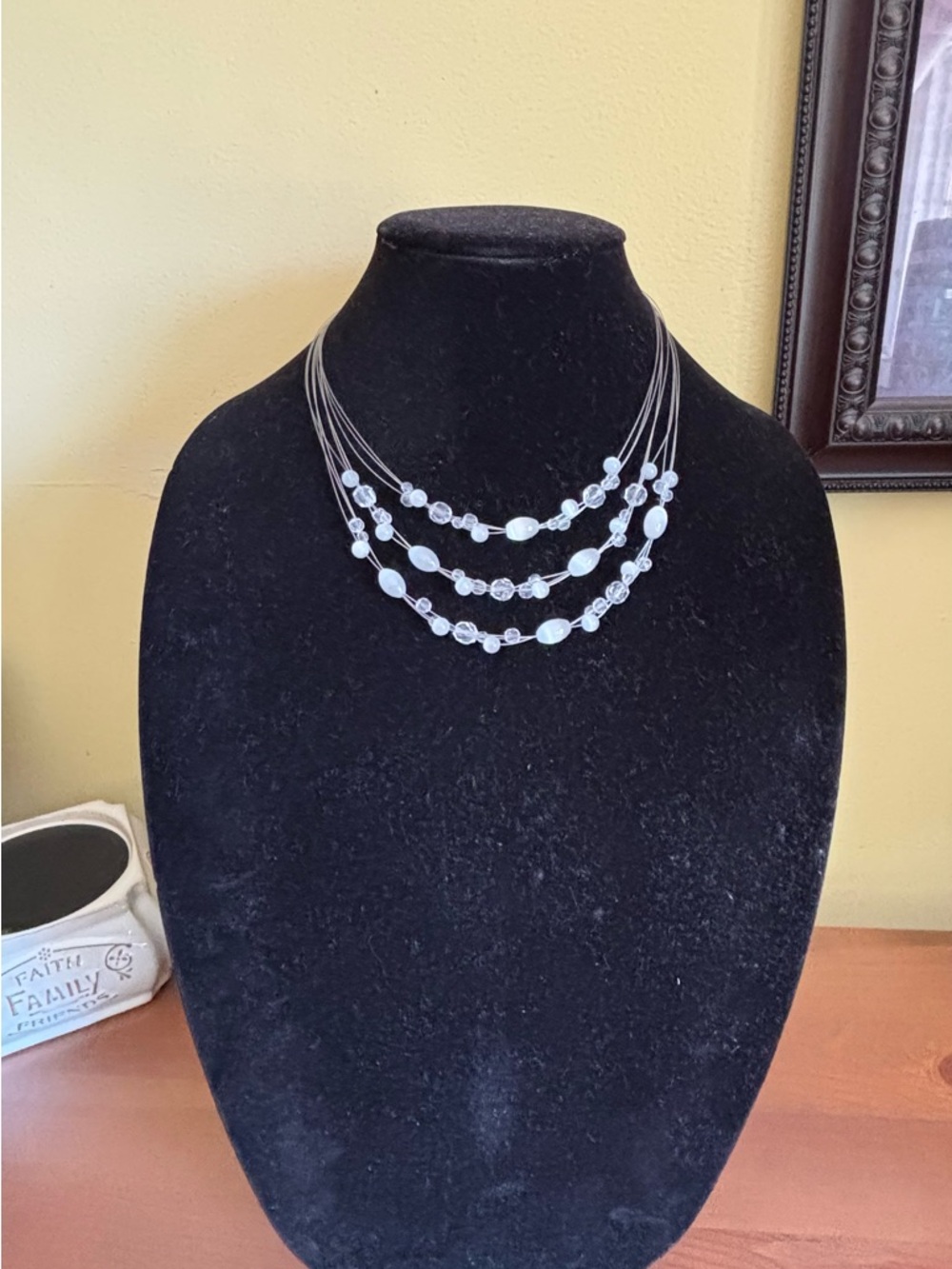 Elegant Multi-Strand White and Clear Beaded Necklace